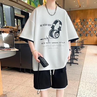 Nuevo conjunto de chándal de gran tamaño para hombre, camisetas geniales de verano, pantalones cortos deportivos, conjuntos de 2 piezas, trajes de moda, ropa para hombre 2025