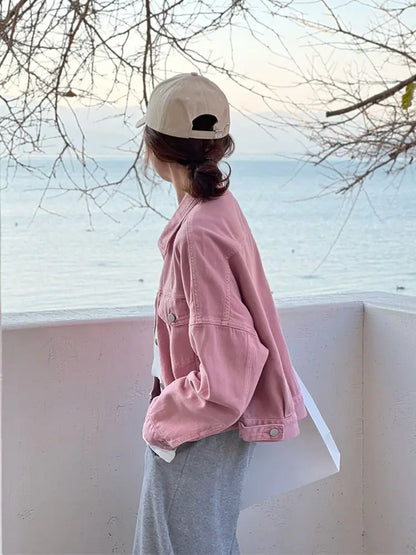 Chaqueta vaquera marrón para mujer, chaqueta informal versátil de estilo coreano de corte corto, chaqueta de primavera y otoño
