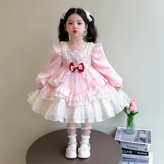 Vestido de princesa Lolita para niñas primavera y otoño 2025, nuevo vestido de cumpleaños, vestido de alta gama a la moda para niñas pequeñas