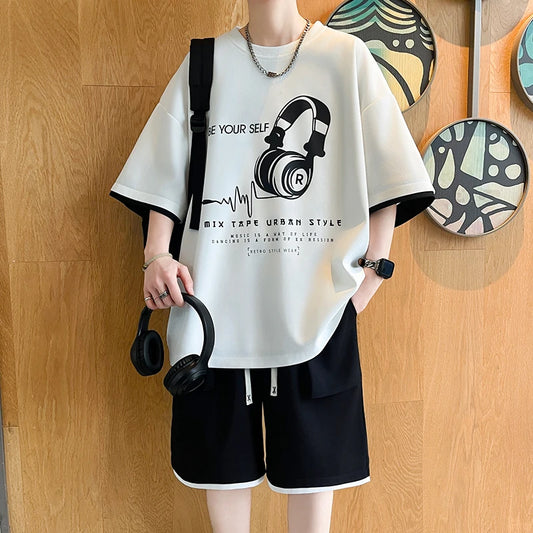Nuevo conjunto de chándal de gran tamaño para hombre, camisetas geniales de verano, pantalones cortos deportivos, conjuntos de 2 piezas, trajes de moda, ropa para hombre 2025