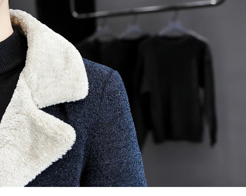 Chaquetas de lana de invierno coreanas para hombres, chaqueta de mezcla de lana gruesa de felpa con solapa, gabardina larga informal de negocios, abrigo de calle