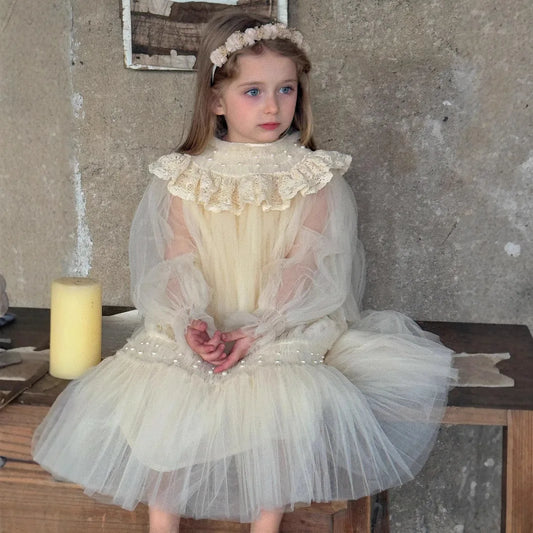 Ropa para niños, conjunto de falda de hilo de perlas para uñas, falda de hilo de princesa coreana para niñas, falda de cumpleaños para niños, primavera 2025