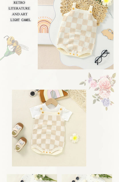 Body infantil, ropa de 0 a 18m con patrón a cuadros para recién nacidos, niños y niñas, mono informal sin mangas, mono, trajes para niños pequeños de una pieza