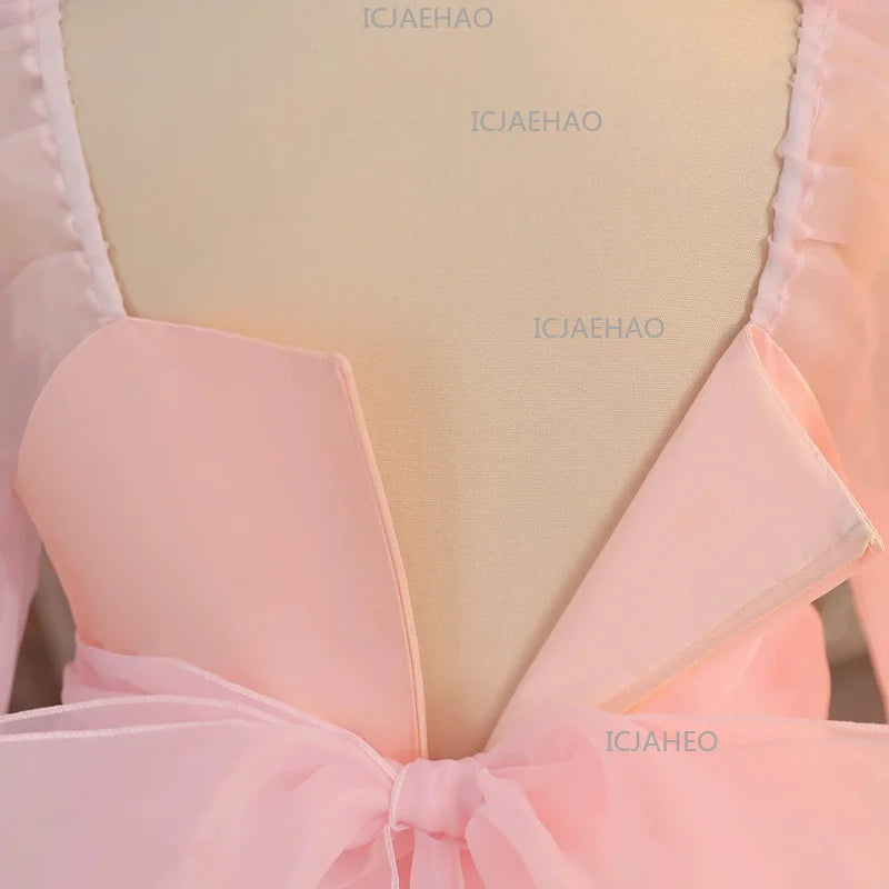 Vestido de Cumpleaños para Niñas, Disfraz de Dama de Honor, Vestido de Princesa de Tul Blanco de Manga Larga, Traje de Gala para Niñas