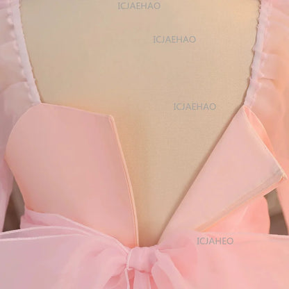 Vestido de Cumpleaños para Niñas, Disfraz de Dama de Honor, Vestido de Princesa de Tul Blanco de Manga Larga, Traje de Gala para Niñas