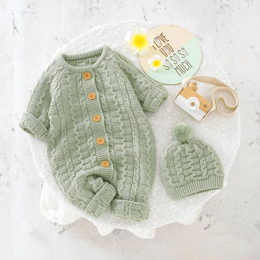 Peleles de punto para bebé recién nacido, ropa de manga larga, monos con sombreros, conjuntos de trajes, disfraz infantil, invierno, Otoño, 0-18m