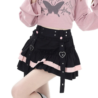 Minifalda japonesa de Lolita, faldas de pastel de retales con vendaje Kawaii, ropa de calle que combina con todo, faldas elegantes y exquisitas de línea A
