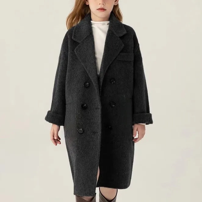 Ropa Infantil Coreana, Abrigo de Lana de Doble Cara para Niños y Niñas, Abrigo Largo de Lana Coreana, Abrigo de Algodón Imitación de Doble Cara