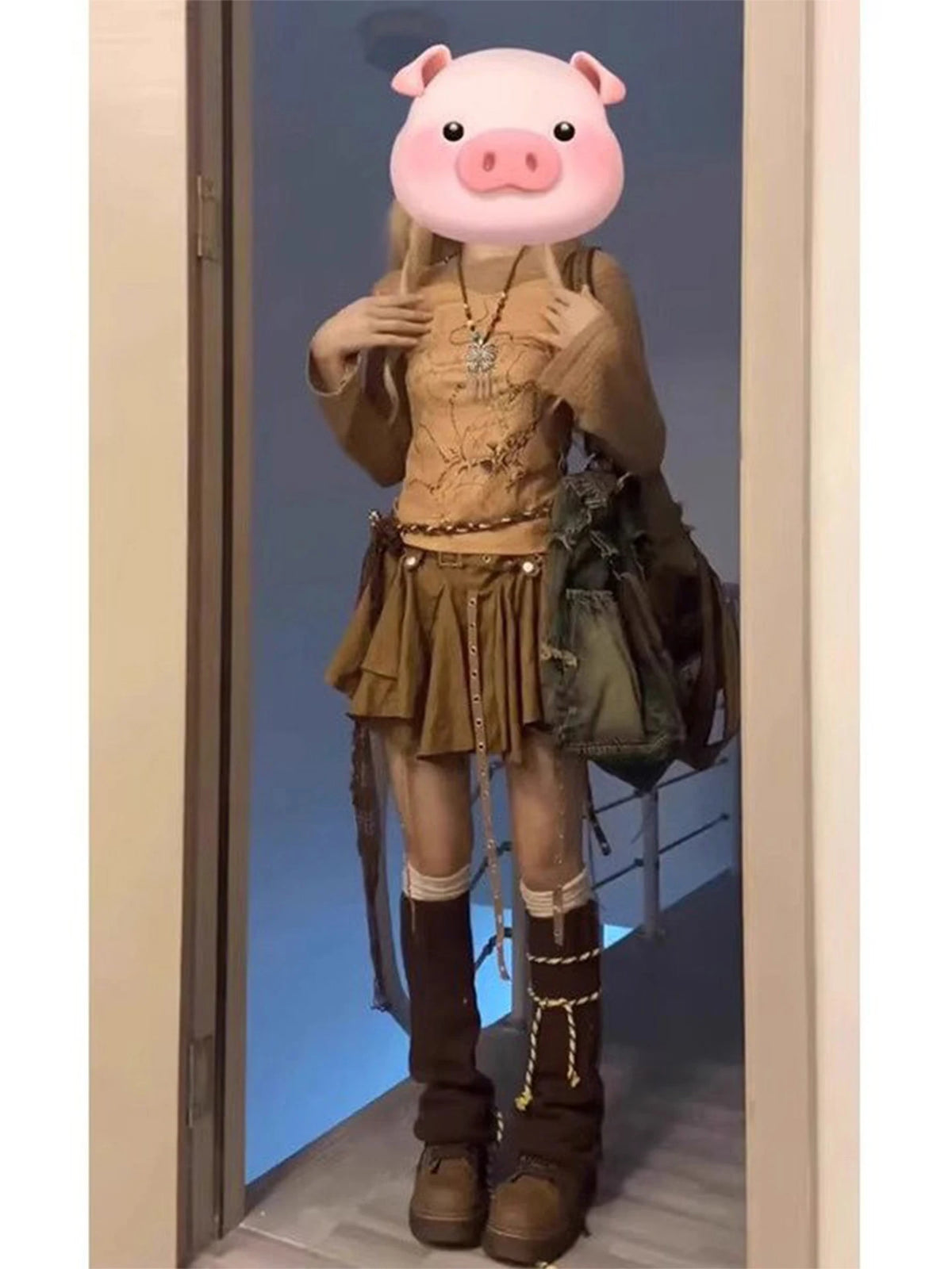 Minifalda plisada irregular de cintura alta con lazo, estilo western posapocalíptico, a cuadros marrones, para mujer, verano ...