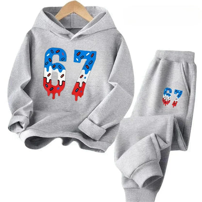 67 conjunto de sudaderas con capucha elegantes para niños de 4 a 13 años, ropa de calle coreana, chándal de bloque, sudadera cómoda a la moda para niños, conjuntos de 2 uds, traje de pantalón