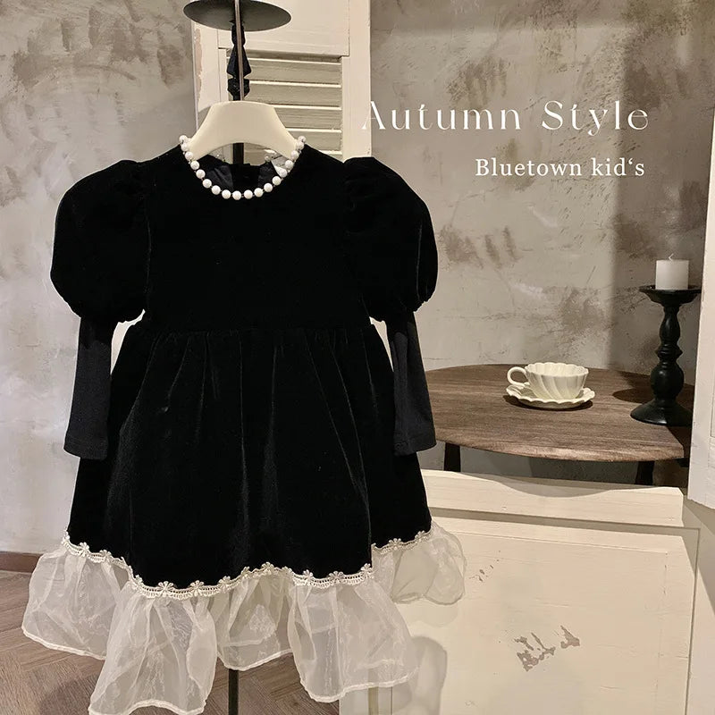 Ropa de otoño para niños, falda de princesa para niñas, vestido negro a la moda, falda de princesa de cumpleaños para bebés, 2024