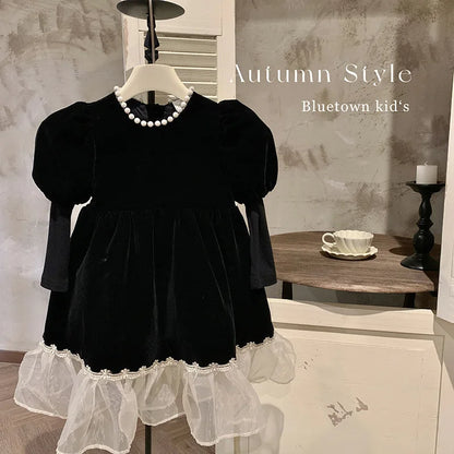 Ropa de otoño para niños, falda de princesa para niñas, vestido negro a la moda, falda de princesa de cumpleaños para bebés, 2024