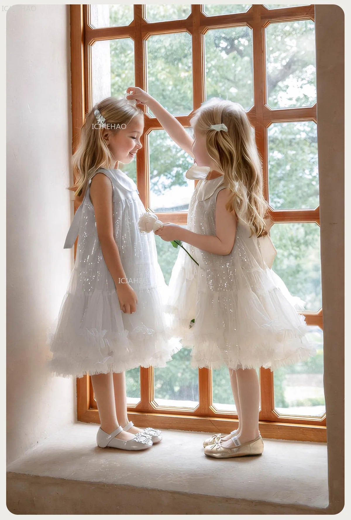 Nuevo vestido de fiesta para niñas, vestido de princesa de tul sin mangas con cuello Peter Pan para actuaciones de Piano, banquete, desfile Formal