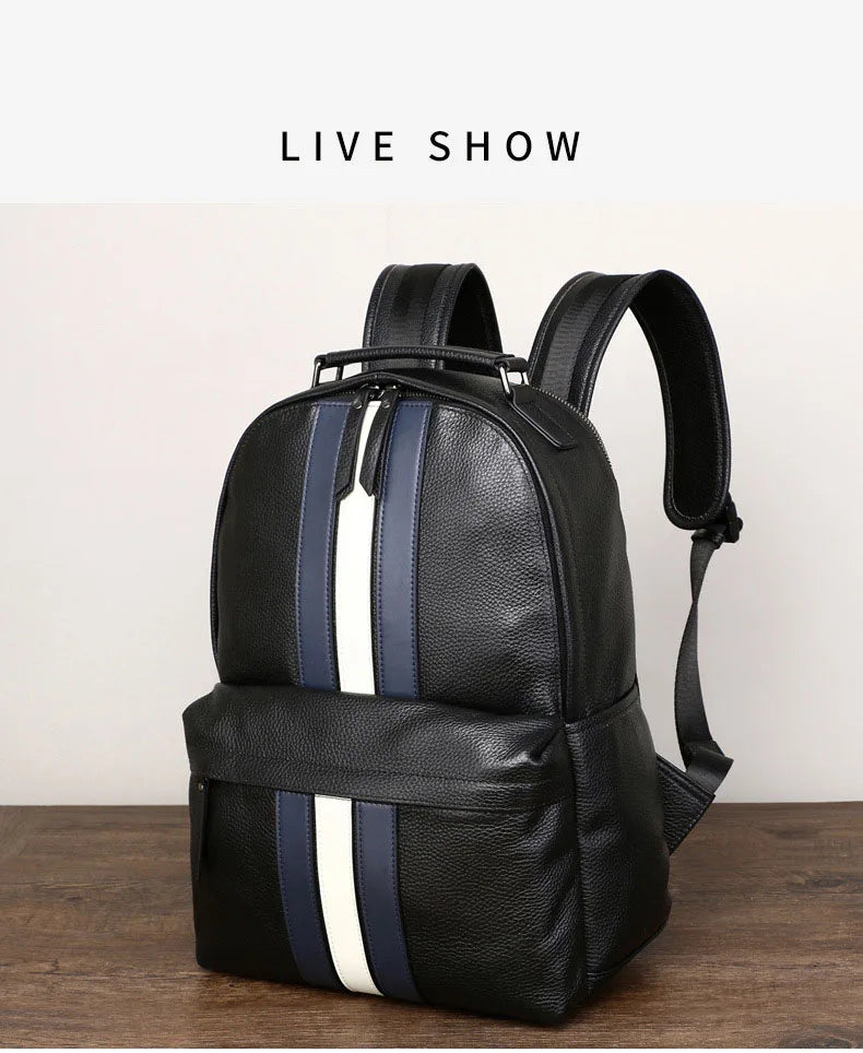 2024 nuevo diseño de moda para hombres, mochila marrón de cuero genuino para ordenador portátil, mochila escolar, bolsa de día para niños, bolsas de viaje grandes para hombres