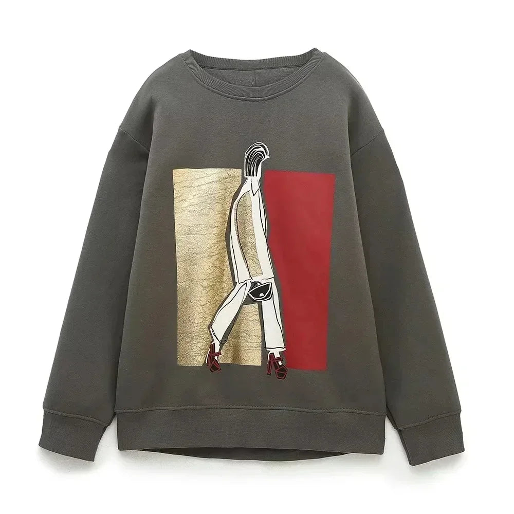 Sudaderas para mujer, novedad de 2023, sudaderas informales con estampado de felpa de algodón a la moda para niñas, sudaderas con cuello redondo para mujer, jerséis elegantes, Tops