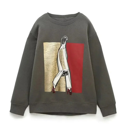 Sudaderas para mujer, novedad de 2023, sudaderas informales con estampado de felpa de algodón a la moda para niñas, sudaderas con cuello redondo para mujer, jerséis elegantes, Tops