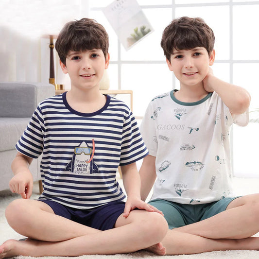 Pijamas para adolescentes, pijamas de algodón 100% de manga corta, conjuntos de ropa para niños grandes, pijamas para niños y niñas de 10, 12, 14, 16 años