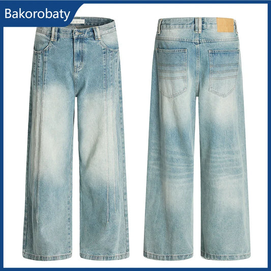 Jeans Vintage 2026 con Rayas Laterales para Hombre, Estilo Y2K, Diseño de Parches, Pantalones Vaqueros Holgados, Casuales, Punk, Corte Recto