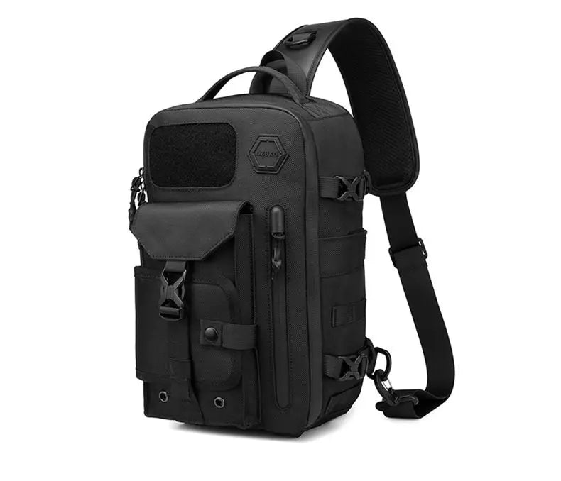 OZUKO-Bolso cruzado de hombro para hombre, bolsa de pecho, impermeable, táctico, cintura, bandolera, cremallera, moda, deportes al aire libre, negro