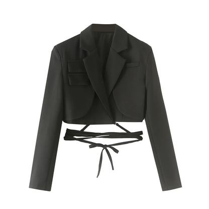 Early Autumn Women's Cross-Belted Slim Fit Short Suit Jacket Fashionable Business Casual Style Long Sleeve Commute Friendly