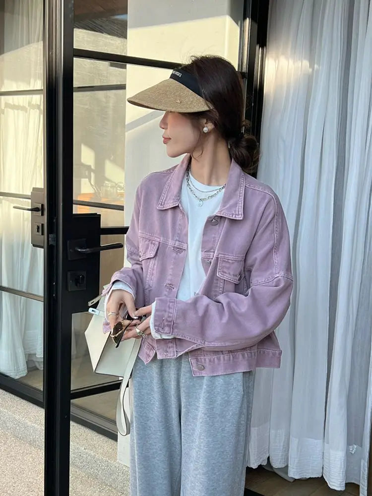 Chaqueta vaquera marrón para mujer, chaqueta informal versátil de estilo coreano de corte corto, chaqueta de primavera y otoño
