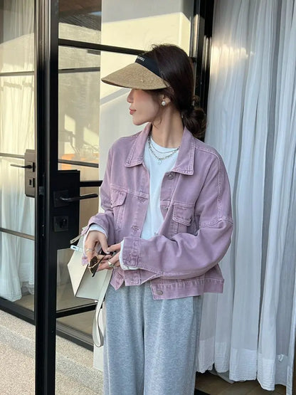 Chaqueta vaquera marrón para mujer, chaqueta informal versátil de estilo coreano de corte corto, chaqueta de primavera y otoño