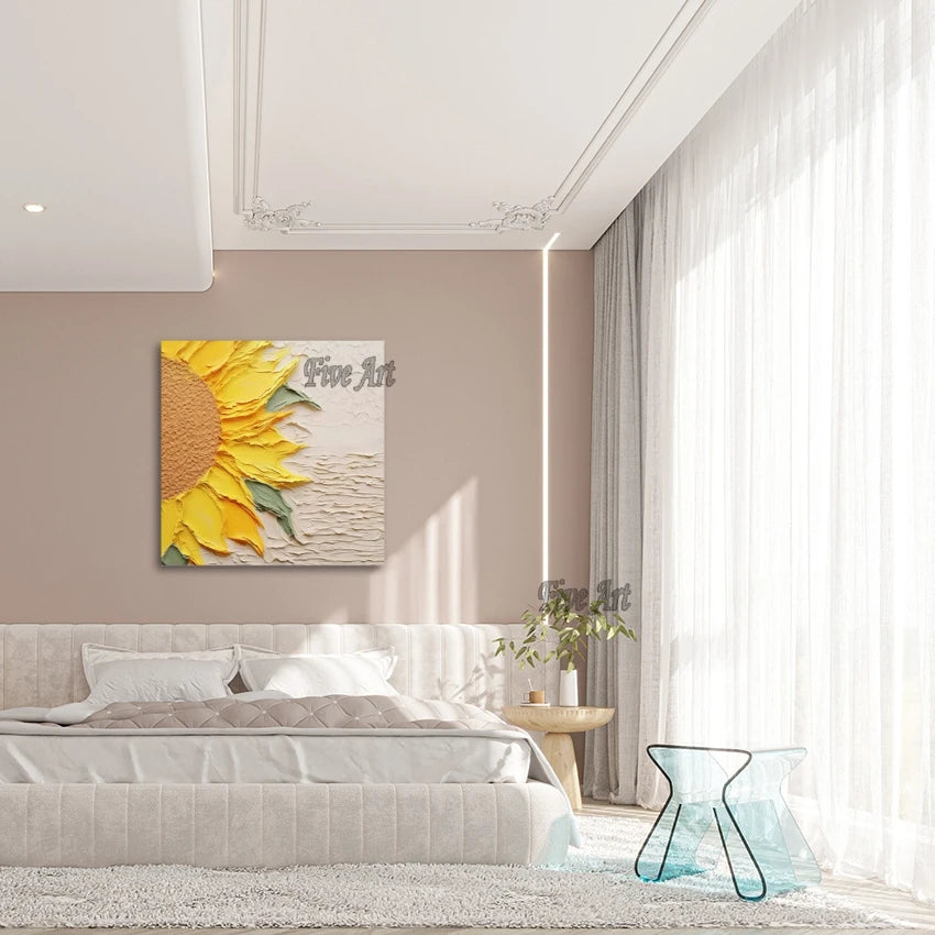 Cuadro Decorativo Abstracto Acrílico, Obra de Arte para el Hogar, Pintura de Naturaleza Muerta, Arte de Girasoles para Pared, Sin Marco, Hermosas Pinturas al Óleo Hechas a Mano