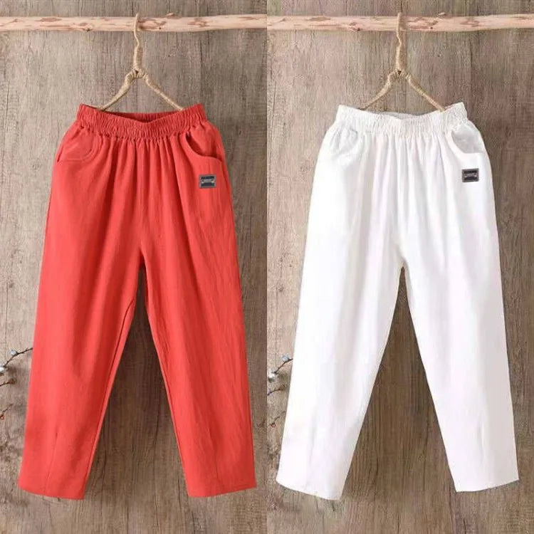 Pantalones Harlan de algodón sueltos para mujer, pantalones informales de verano para mamá, pantalones informales de algodón ...