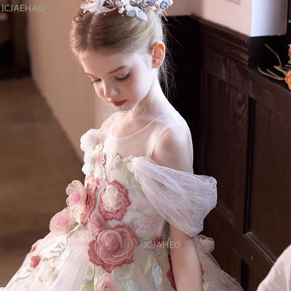 Vestido de Fiesta Blanco para Niña, Modelo 2026, con Flores, para Bodas, Cumpleaños, Eventos, Presentaciones, Piano, Princesa, Celebraciones Formales