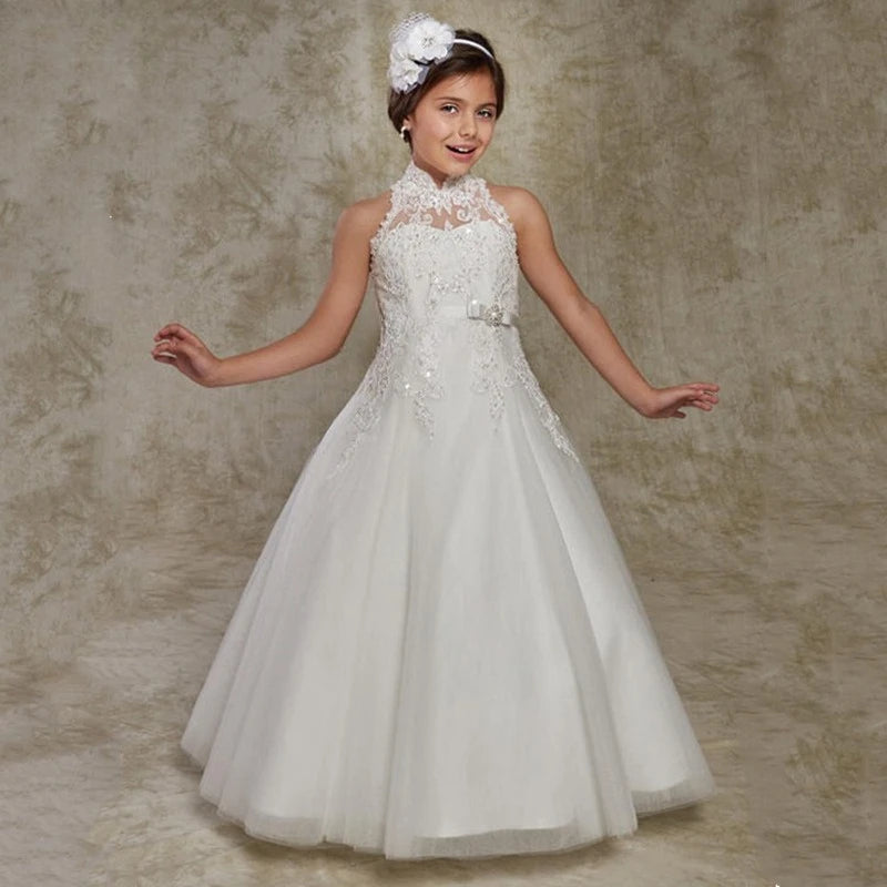 Vestido de Niña para Boda, Cumpleaños, Encaje, Flores, Princesa, Vestido Largo, Fiesta Formal, Celebración, Vestidos de Noche