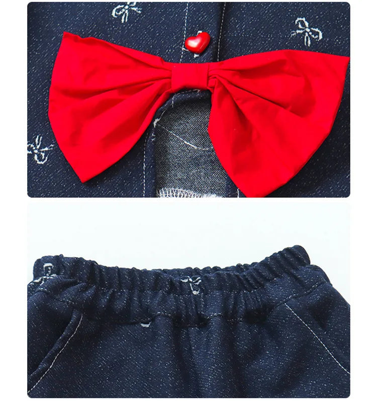 Conjunto de tres piezas con lazo grande de amor para niña, edición coreana de moda de primavera y otoño, ropa para niña