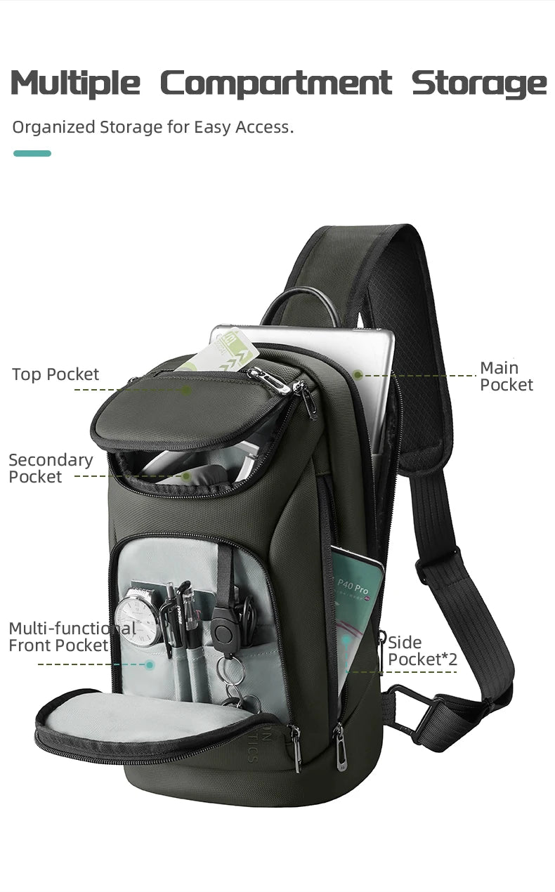 Bolso de hombro multifunción HK para hombre, bolso cruzado impermeable, apto para iPad de 11 pulgadas, bolso bandolera ligero para viajes al aire libre