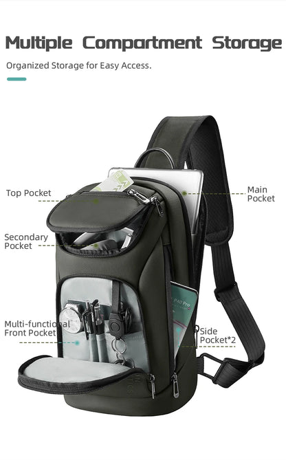 Bolso de hombro multifunción HK para hombre, bolso cruzado impermeable, apto para iPad de 11 pulgadas, bolso bandolera ligero para viajes al aire libre