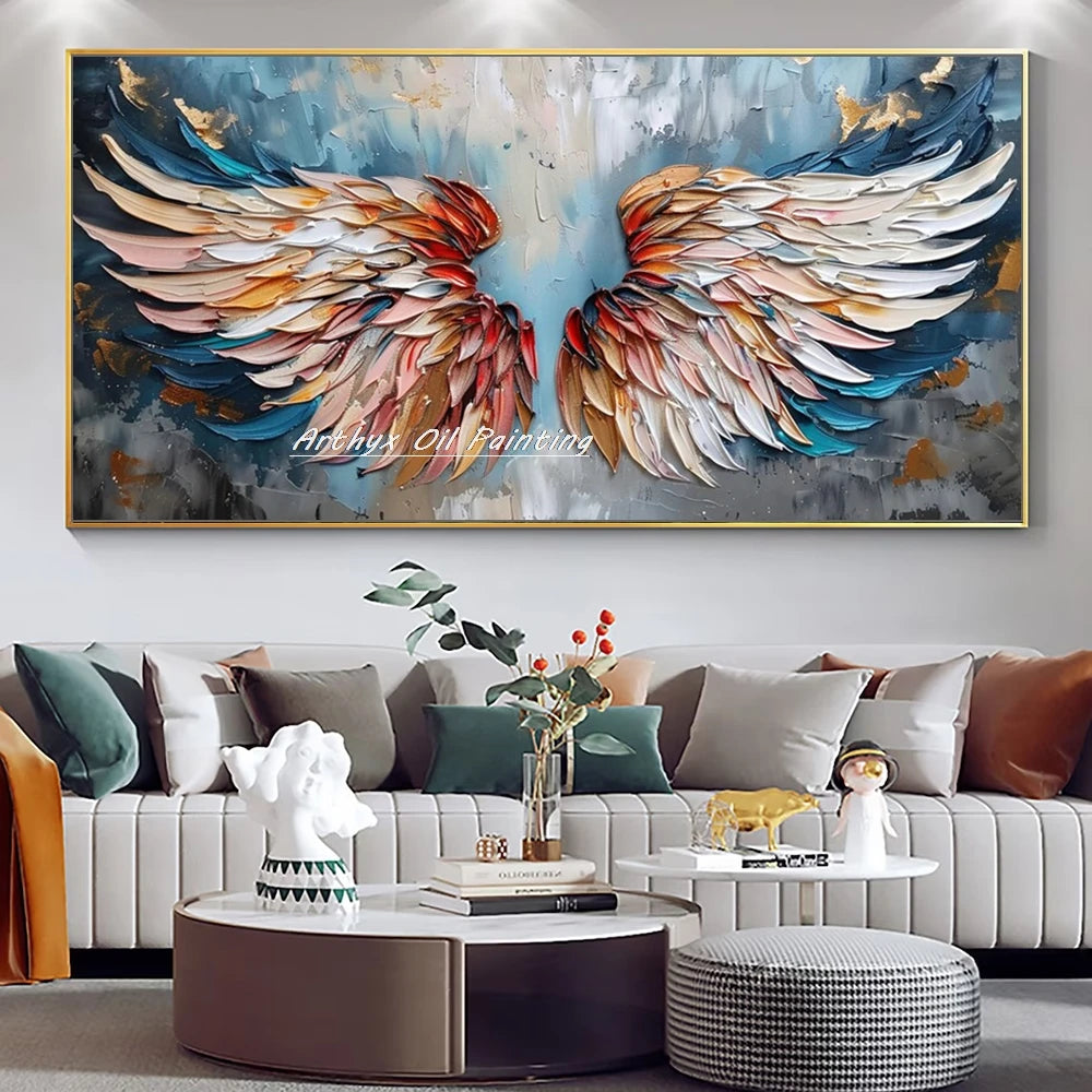 Arthyx, pintura al óleo abstracta pintada a mano con cuchillo y efecto 3D de alas sobre lienzo, pósteres con textura, cuadros grandes para pared, decoración moderna para el hogar + paquete Switch In Art completo