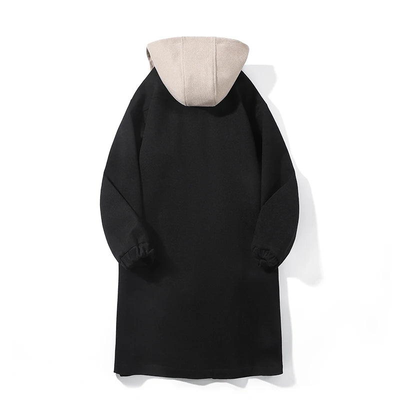 Spring Autumn Fashion false two-Piece Trench Men Hooded Long Outwear Coats Male Loose Single Breasted Casual Windbreaker Jackets