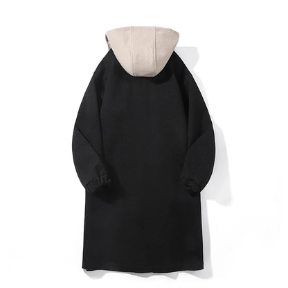 Spring Autumn Fashion false two-Piece Trench Men Hooded Long Outwear Coats Male Loose Single Breasted Casual Windbreaker Jackets