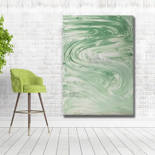 Pintura acrílica verde gruesa abstracta, nuevo diseño moderno, lienzo artístico pintado a mano, decoración de porche grande, textura, obra de arte, imagen de pared+ Paquete Switch In Art completo