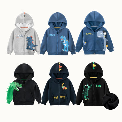 Sudadera con capucha de dibujos animados de dinosaurios para niños y niñas, ropa informal de lana de algodón con cremallera, abrigo simplificado, primavera 2024