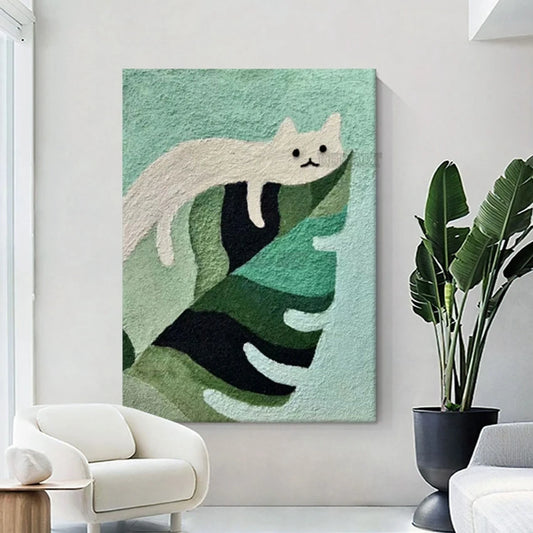 Póster en lienzo de gato de dibujos animados, decoración del hogar, textura abstracta pintada a mano, pintura al óleo, arte de pared, grandes escaparates + paquete Switch In Art completo