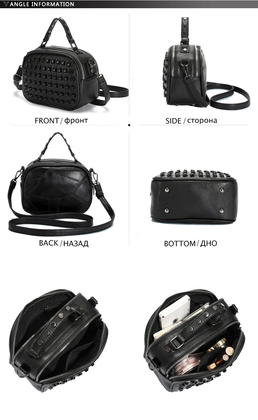 Bolso de cuero de diseñador de lujo para mujer, bandolera suave, pequeño, con remaches, estilo Punk, bolsillo para teléfono móvil