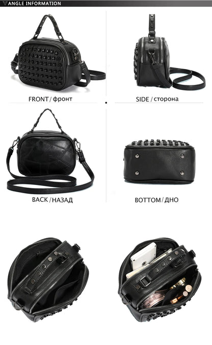 Bolso de cuero de diseñador de lujo para mujer, bandolera suave, pequeño, con remaches, estilo Punk, bolsillo para teléfono móvil