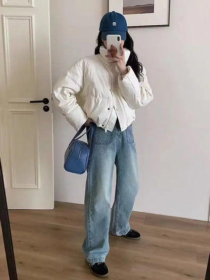 Nueva Chaqueta Corta de Mujer 2024 de Cuero PU Grueso con Relleno de Algodón, Estilo Abrigo Acolchado Cálido de Invierno, Ide...