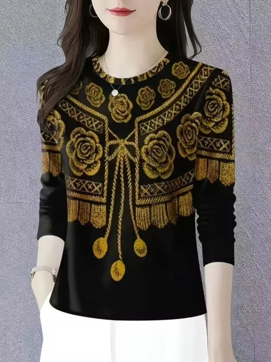Blusa para Mujer, Manga Larga, Corte Holgado, Estampado Elegante, Ideal para Otoño, Uso Diario, Oficina, Salidas Casuales y Viajes