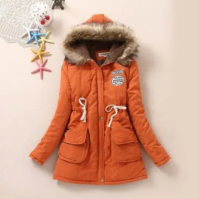 Women's Winter Long Jacket Hooded Overcoat Warm Fluffy Coats Zipper Closure Cotton Thickened Regular Length Coat