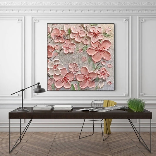 Hermosas pinturas florales abstractas, pared artística en lienzo, imagen de decoración de oficina, sin marco, pintura de cuchillo con diseño de paisaje de flores