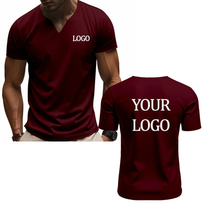 Camiseta con cuello en V con estampado personalizado DIY, camiseta de manga corta a la moda para hombre, top streetwear informal elegante y elegante, uso diario.