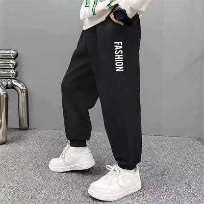Pantalones de chándal deportivos con estampado de letras para niños, pantalones largos sueltos a la moda, pantalones para correr, pantalones deportivos finos informales para niños 2025, SPT01