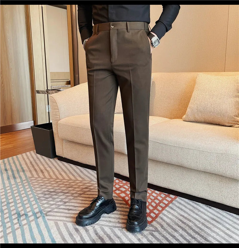 Camisas de vestir de negocios para hombres, pantalones ajustados de traje Social de oficina informal, pantalones de fiesta de boda de alta calidad, ropa de otoño e invierno