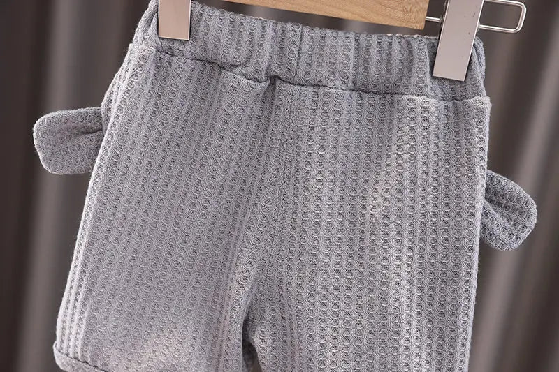 Ropa de oso para niños y niñas, chaleco de cuello redondo, pantalones cortos, chándales de dibujos animados para niños pequeños, moda de verano, nuevo conjunto de 2 piezas