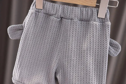 Ropa de oso para niños y niñas, chaleco de cuello redondo, pantalones cortos, chándales de dibujos animados para niños pequeños, moda de verano, nuevo conjunto de 2 piezas
